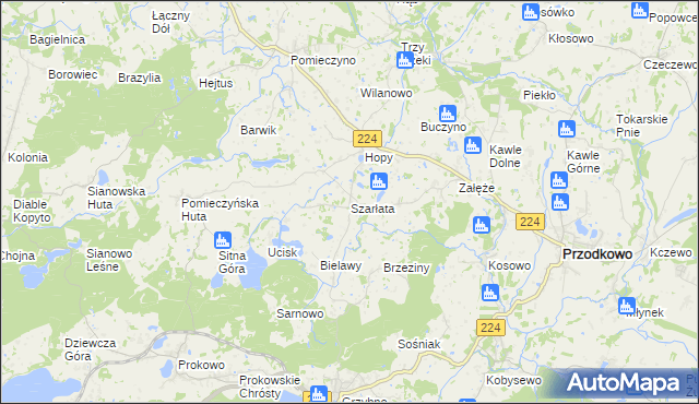 mapa Szarłata gmina Przodkowo, Szarłata gmina Przodkowo na mapie Targeo