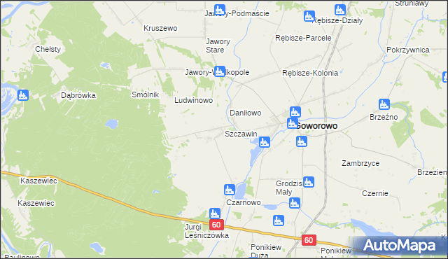 mapa Szczawin gmina Goworowo, Szczawin gmina Goworowo na mapie Targeo