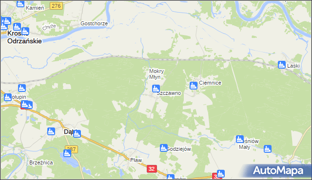 mapa Szczawno gmina Dąbie, Szczawno gmina Dąbie na mapie Targeo