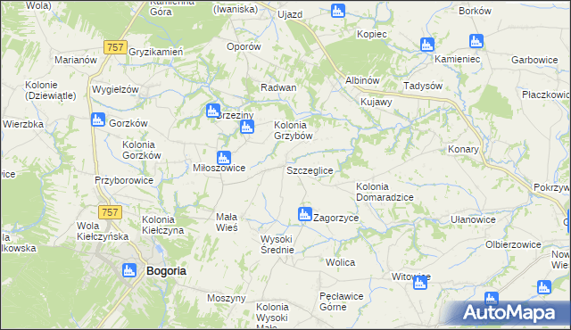 mapa Szczeglice, Szczeglice na mapie Targeo