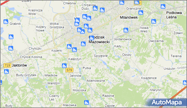 mapa Szczęsne gmina Grodzisk Mazowiecki, Szczęsne gmina Grodzisk Mazowiecki na mapie Targeo
