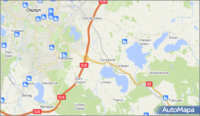 mapa Szczęsne gmina Purda, Szczęsne gmina Purda na mapie Targeo