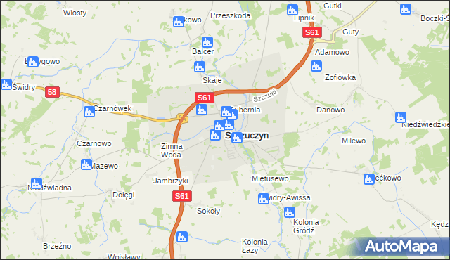 mapa Szczuczyn powiat grajewski, Szczuczyn powiat grajewski na mapie Targeo