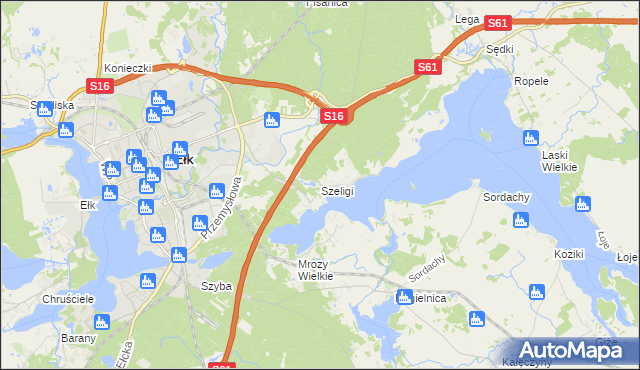 mapa Szeligi gmina Ełk, Szeligi gmina Ełk na mapie Targeo