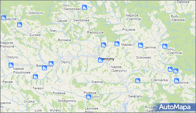 mapa Szerzyny, Szerzyny na mapie Targeo
