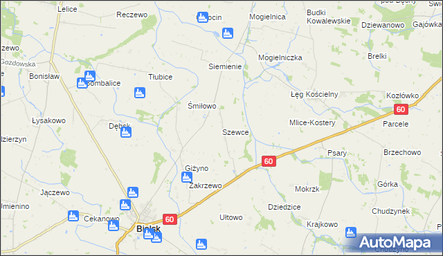 mapa Szewce gmina Bielsk, Szewce gmina Bielsk na mapie Targeo