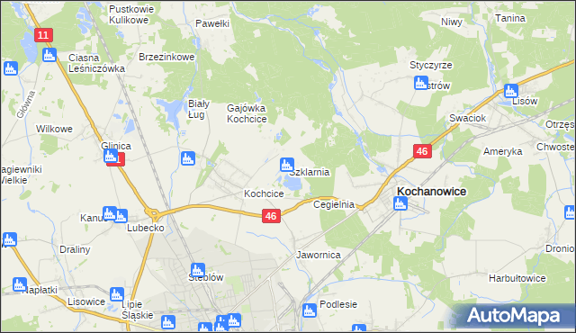 mapa Szklarnia gmina Kochanowice, Szklarnia gmina Kochanowice na mapie Targeo