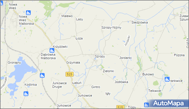 mapa Szropy, Szropy na mapie Targeo