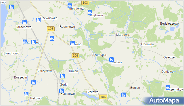 mapa Szumiąca gmina Kamień Pomorski, Szumiąca gmina Kamień Pomorski na mapie Targeo