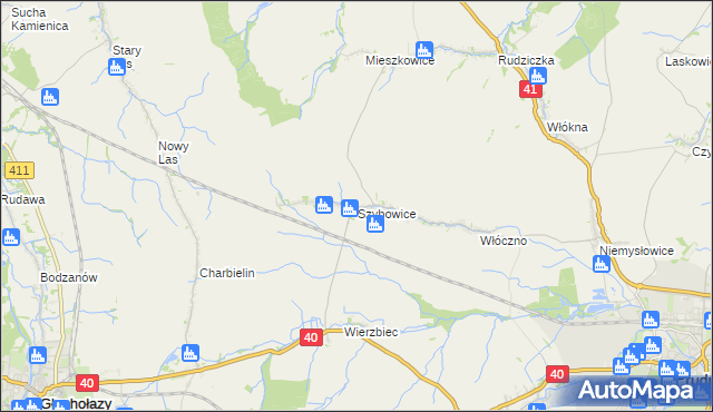 mapa Szybowice, Szybowice na mapie Targeo