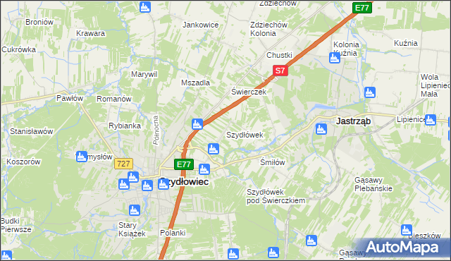 mapa Szydłówek gmina Szydłowiec, Szydłówek gmina Szydłowiec na mapie Targeo
