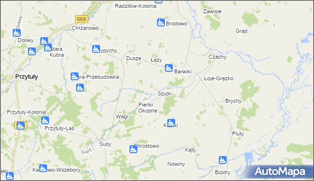 mapa Szyjki gmina Radziłów, Szyjki gmina Radziłów na mapie Targeo