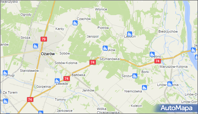 mapa Szymanówka gmina Ożarów, Szymanówka gmina Ożarów na mapie Targeo