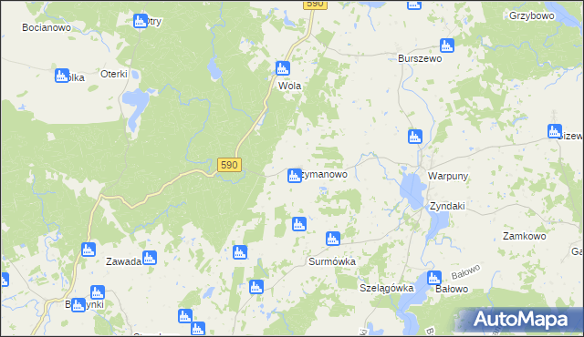 mapa Szymanowo gmina Sorkwity, Szymanowo gmina Sorkwity na mapie Targeo