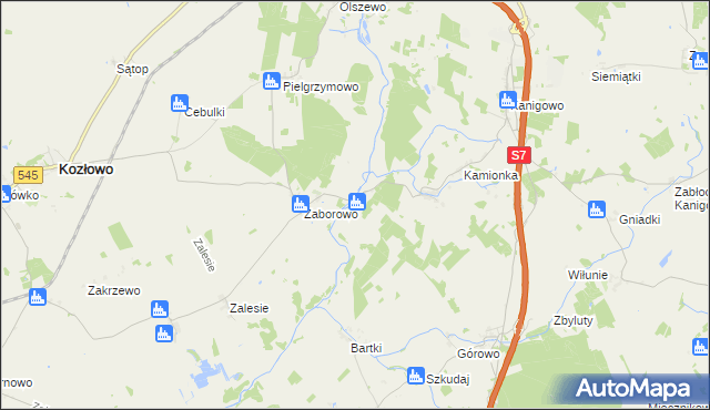 mapa Szymany gmina Kozłowo, Szymany gmina Kozłowo na mapie Targeo