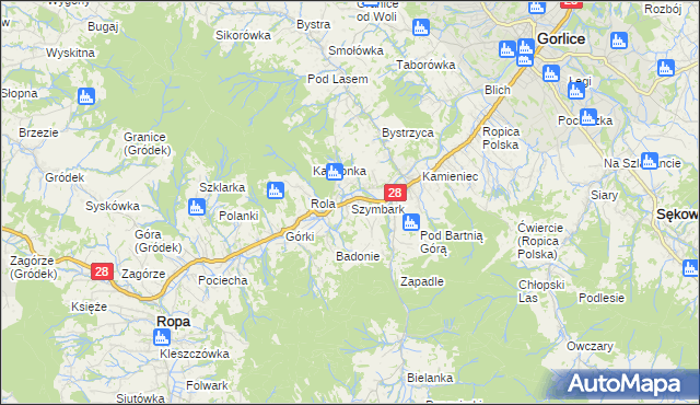 mapa Szymbark gmina Gorlice, Szymbark gmina Gorlice na mapie Targeo