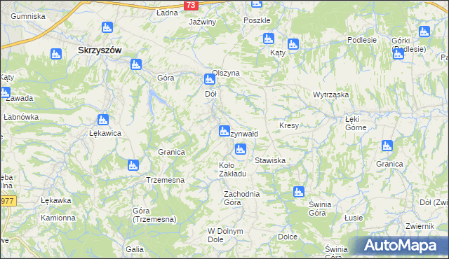 mapa Szynwałd gmina Skrzyszów, Szynwałd gmina Skrzyszów na mapie Targeo