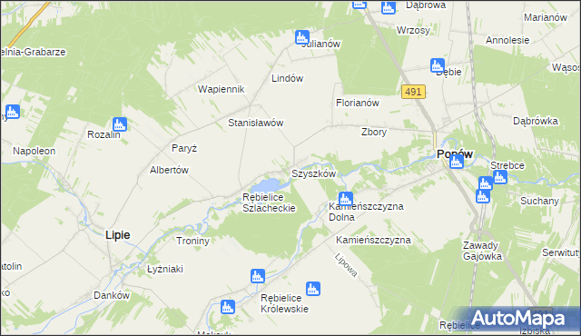 mapa Szyszków gmina Lipie, Szyszków gmina Lipie na mapie Targeo