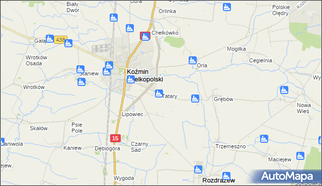 mapa Tatary gmina Koźmin Wielkopolski, Tatary gmina Koźmin Wielkopolski na mapie Targeo