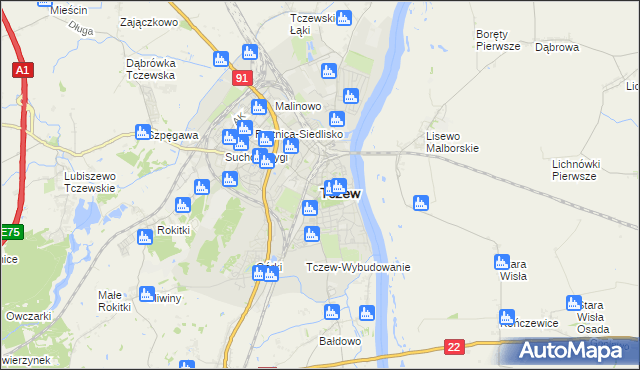 mapa Tczew, Tczew na mapie Targeo