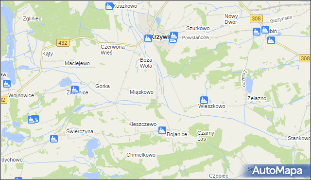 mapa Teklimyśl gmina Krzywiń, Teklimyśl gmina Krzywiń na mapie Targeo
