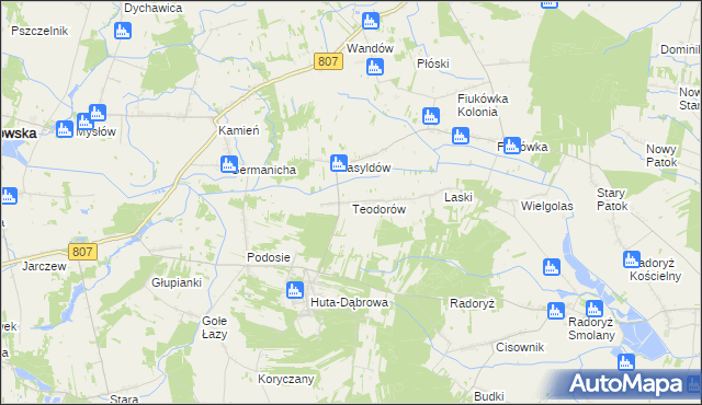 mapa Teodorów gmina Krzywda, Teodorów gmina Krzywda na mapie Targeo