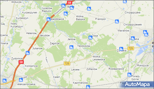 mapa Teodozjów gmina Biała Rawska, Teodozjów gmina Biała Rawska na mapie Targeo