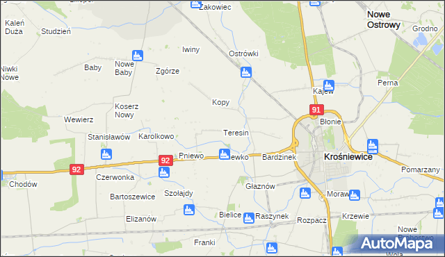 mapa Teresin gmina Krośniewice, Teresin gmina Krośniewice na mapie Targeo