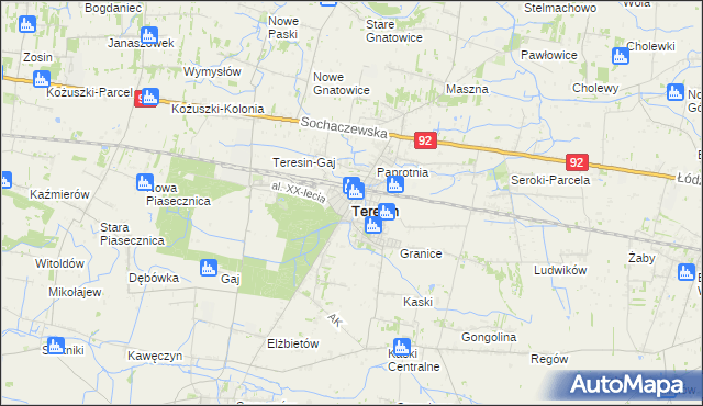 mapa Teresin powiat sochaczewski, Teresin powiat sochaczewski na mapie Targeo