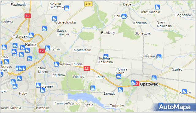 mapa Tłokinia Kościelna, Tłokinia Kościelna na mapie Targeo