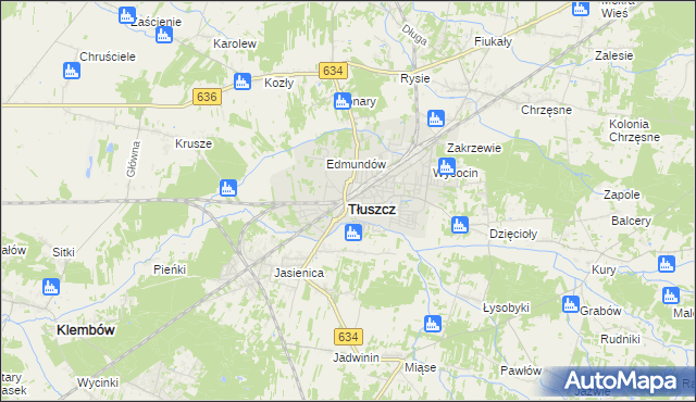 mapa Tłuszcz powiat wołomiński, Tłuszcz powiat wołomiński na mapie Targeo