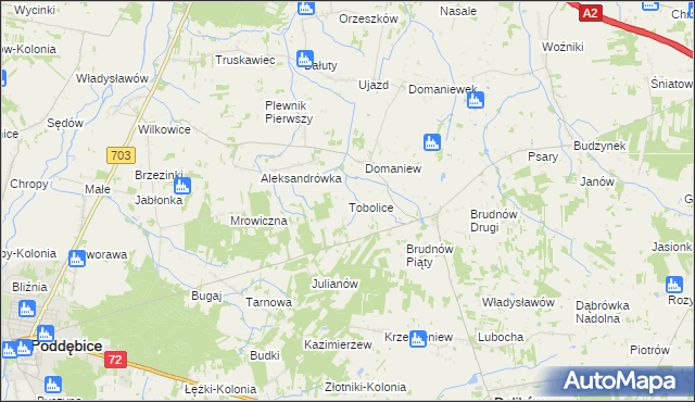 mapa Tobolice gmina Dalików, Tobolice gmina Dalików na mapie Targeo