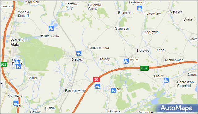 mapa Tokary gmina Długołęka, Tokary gmina Długołęka na mapie Targeo