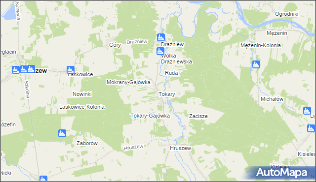 mapa Tokary gmina Korczew, Tokary gmina Korczew na mapie Targeo