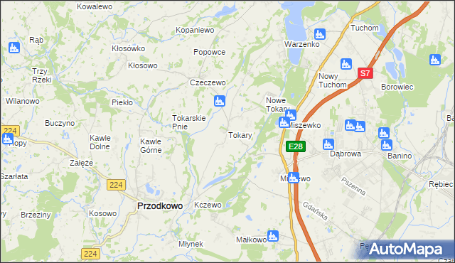 mapa Tokary gmina Przodkowo, Tokary gmina Przodkowo na mapie Targeo