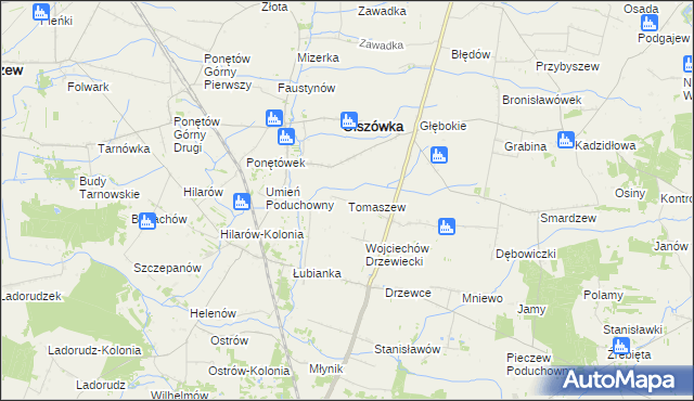 mapa Tomaszew gmina Olszówka, Tomaszew gmina Olszówka na mapie Targeo