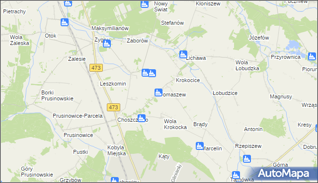 mapa Tomaszew gmina Szadek, Tomaszew gmina Szadek na mapie Targeo