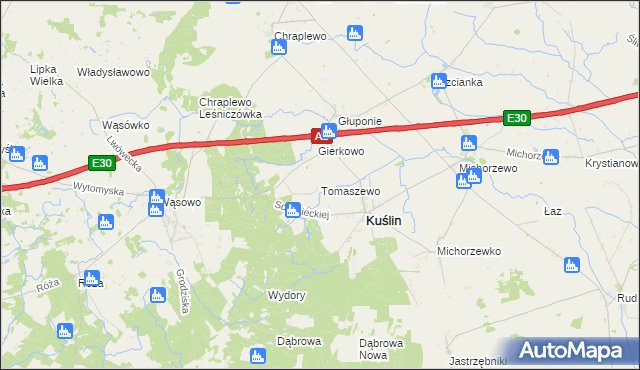 mapa Tomaszewo gmina Kuślin, Tomaszewo gmina Kuślin na mapie Targeo