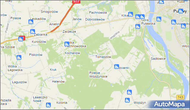 mapa Tomaszów gmina Puławy, Tomaszów gmina Puławy na mapie Targeo