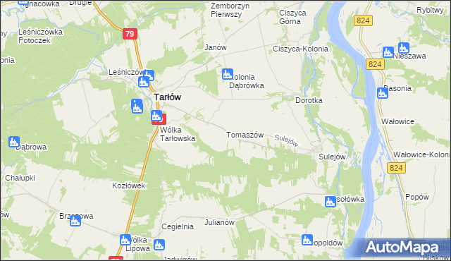 mapa Tomaszów gmina Tarłów, Tomaszów gmina Tarłów na mapie Targeo