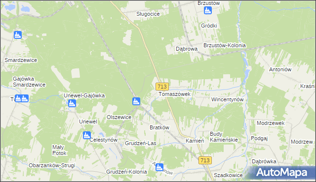 mapa Tomaszówek gmina Sławno, Tomaszówek gmina Sławno na mapie Targeo