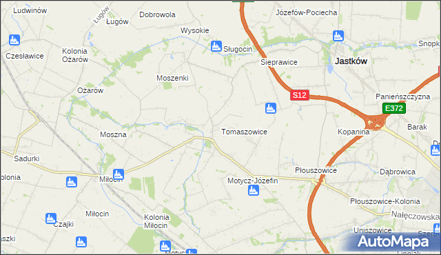 mapa Tomaszowice gmina Jastków, Tomaszowice gmina Jastków na mapie Targeo
