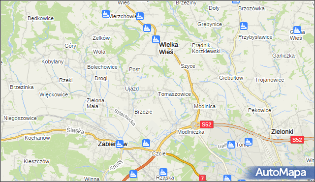 mapa Tomaszowice gmina Wielka Wieś, Tomaszowice gmina Wielka Wieś na mapie Targeo