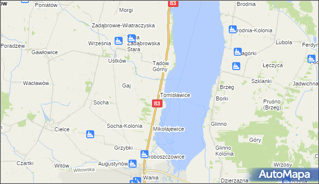 mapa Tomisławice gmina Warta, Tomisławice gmina Warta na mapie Targeo