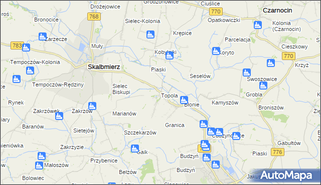 mapa Topola gmina Skalbmierz, Topola gmina Skalbmierz na mapie Targeo