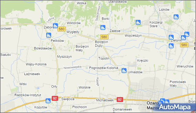 mapa Topolin gmina Stare Babice, Topolin gmina Stare Babice na mapie Targeo