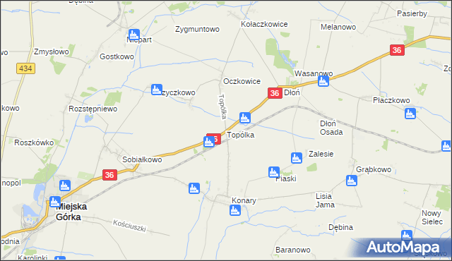 mapa Topólka gmina Miejska Górka, Topólka gmina Miejska Górka na mapie Targeo