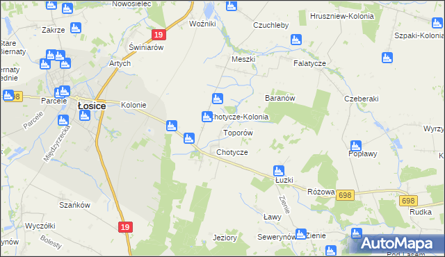 mapa Toporów gmina Łosice, Toporów gmina Łosice na mapie Targeo