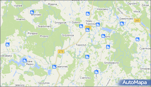 mapa Toporzyk gmina Połczyn-Zdrój, Toporzyk gmina Połczyn-Zdrój na mapie Targeo