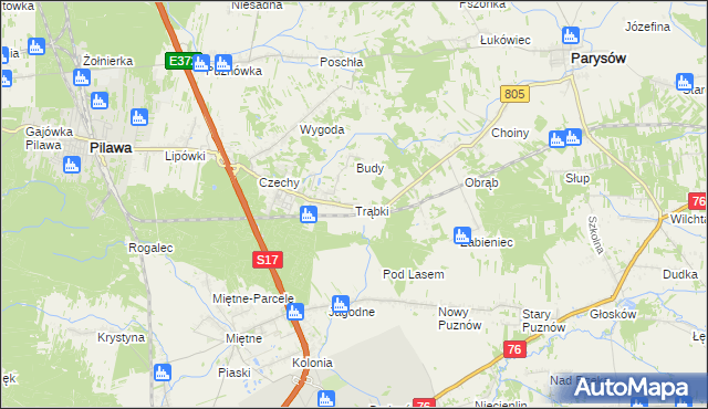 mapa Trąbki gmina Pilawa, Trąbki gmina Pilawa na mapie Targeo